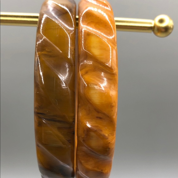 Mississippi mud swirl bakelite carved textured bangle bracelets vintage bundle 2 - Picture 3 of 7